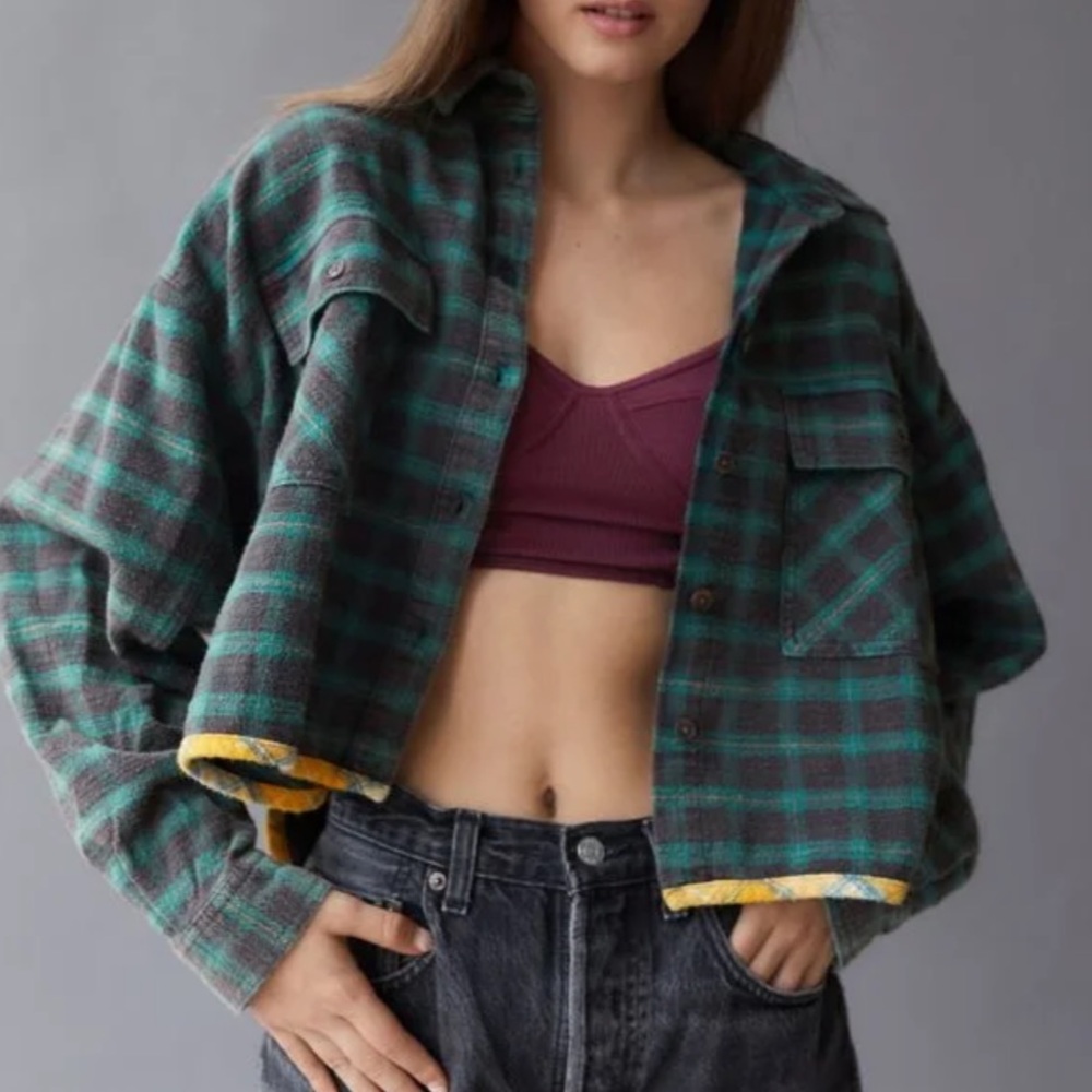 BDG Green and Yellow Plaid Utility Jacket